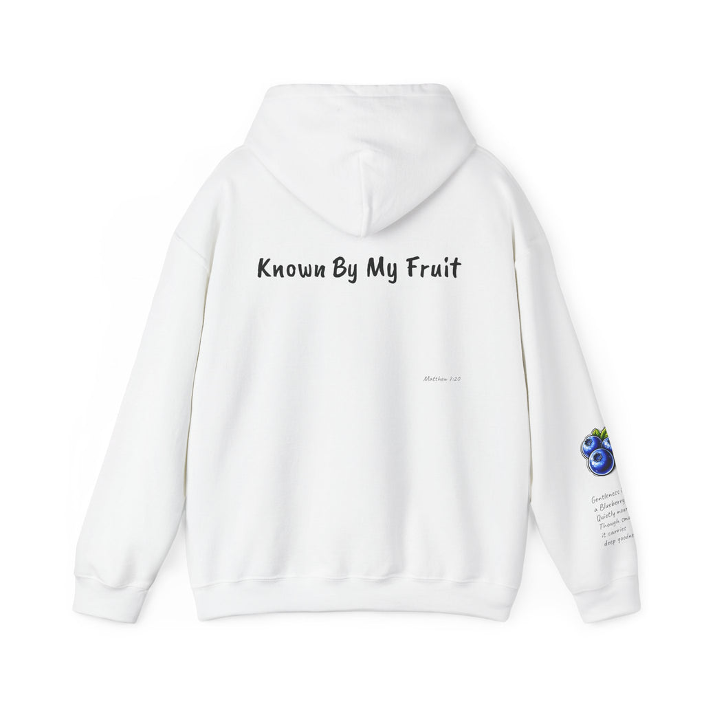 Known By My Fruit  Gentleness/ Blueberry Hoodie — Inspirational Christian Faith Pullover