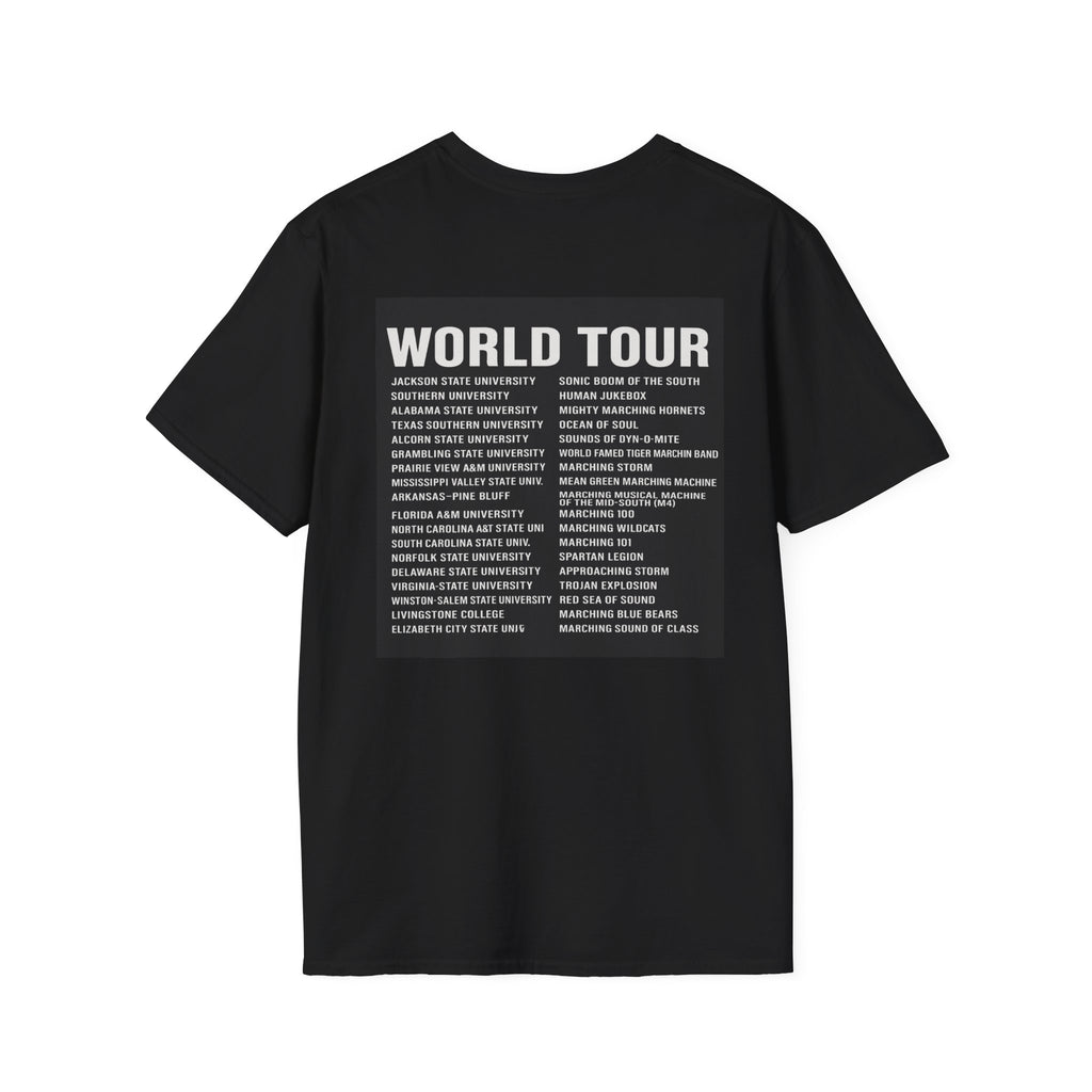 HBCU "World Tour" Marching Band Tribute Unisex T-Shirt, Casual Tee, Everyday Wear, Gift Idea, Birthday Present, Graphic Tee, Comfortable T-Shirt