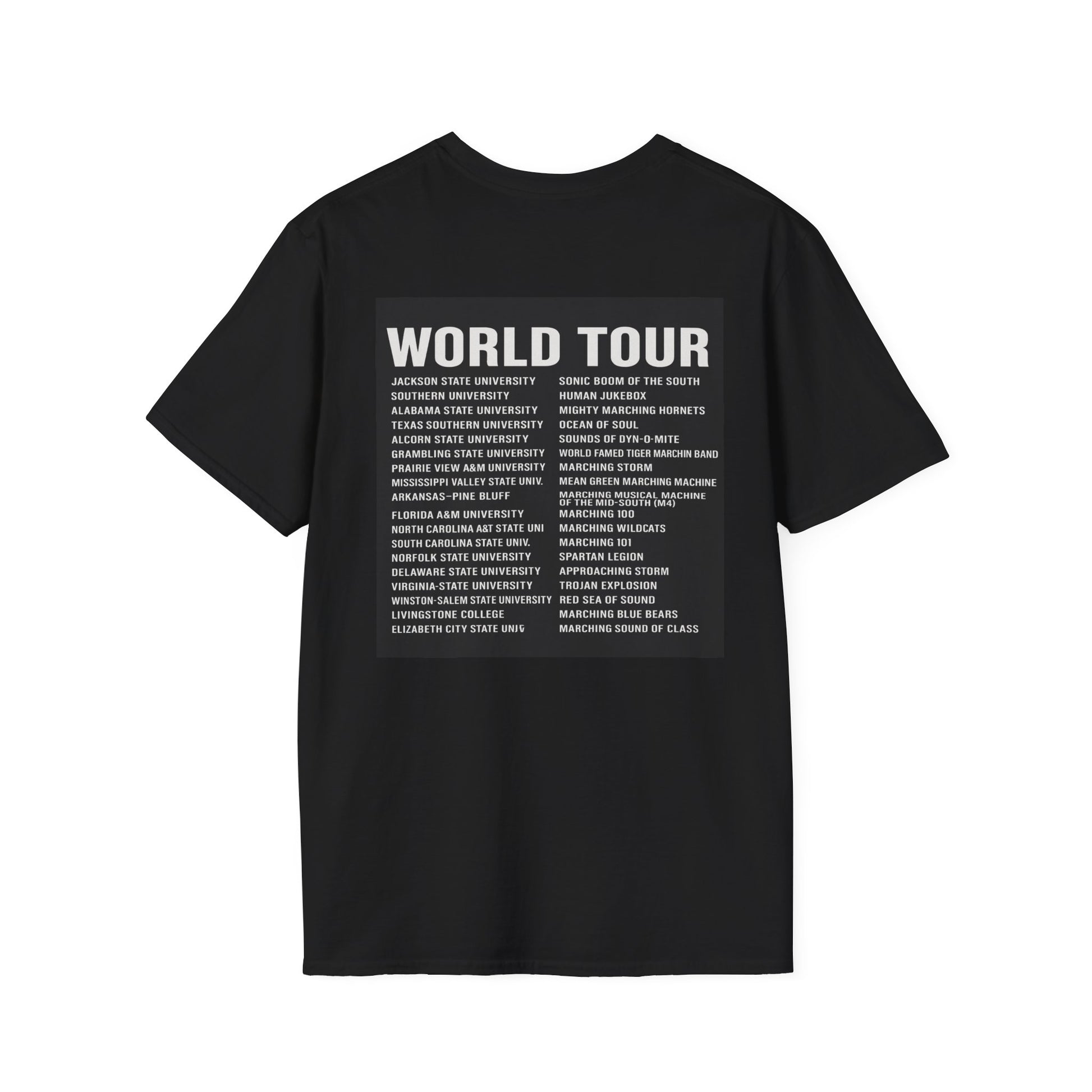 HBCU "World Tour" Marching Band Tribute Unisex T-Shirt, Casual Tee, Everyday Wear, Gift Idea, Birthday Present, Graphic Tee, Comfortable T-Shirt