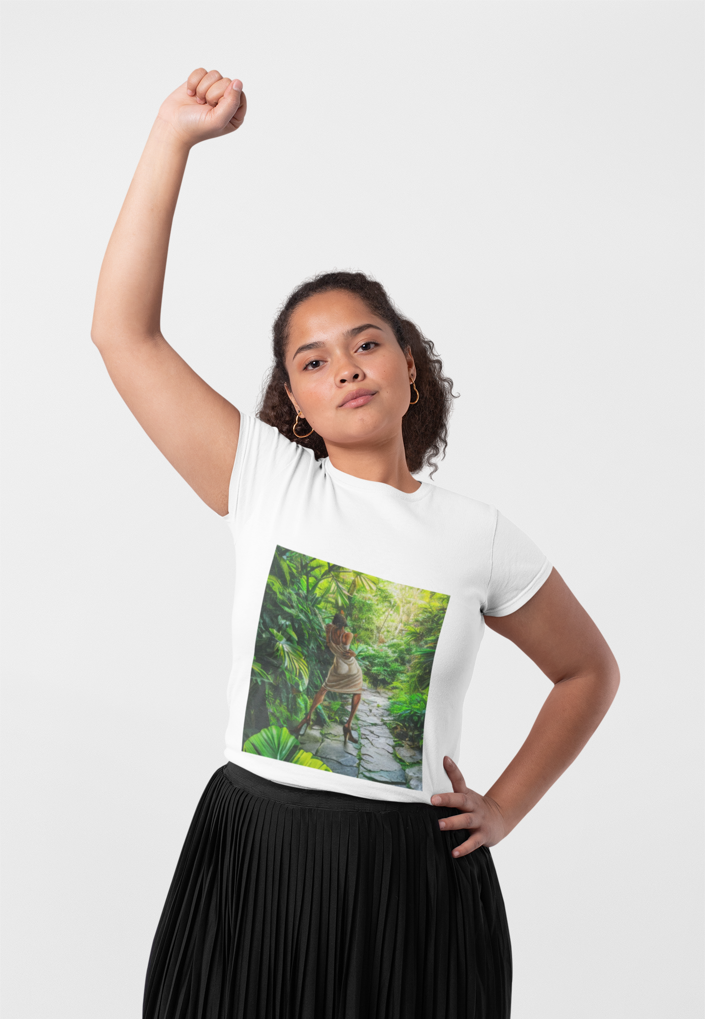 T-Shirt - Etre Vivant - Ernie Barnes “At Last” Portrait Inspired Woman in Tropical Backdrop Unisex Garment-Dyed Tee
